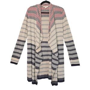 Coldwater Creek Linen Knit Cardigan Womens Small Striped Open Sweater Coastal